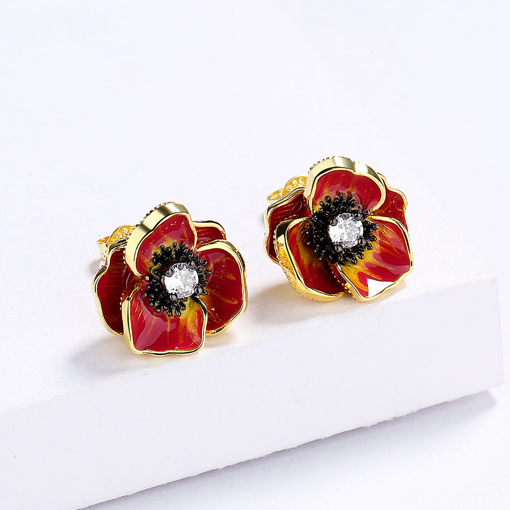 Earrings with Flower Shape and Zirconia