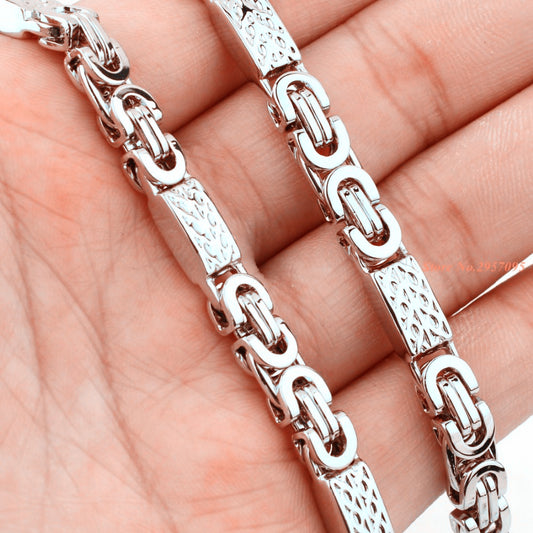 Flat Byzantine Greek Pattern Link Stainless Steel Chain in Silver Color