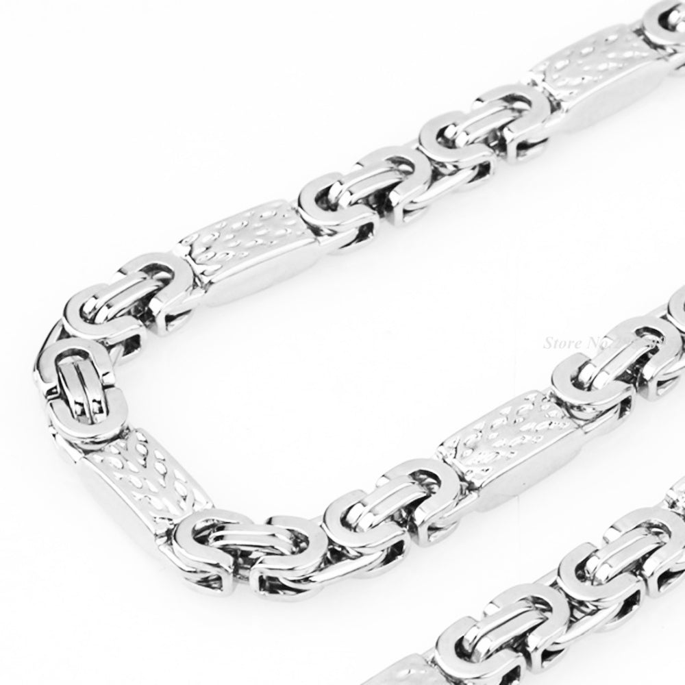 Flat Byzantine Greek Pattern Link Stainless Steel Chain in Silver Color