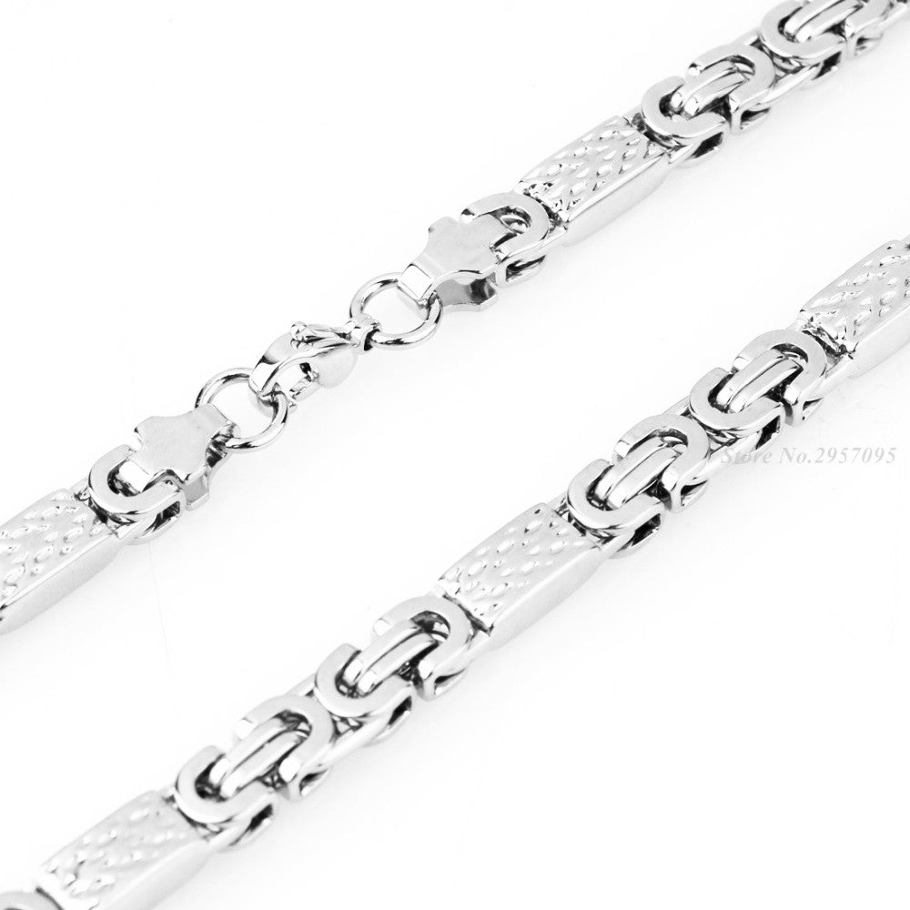 Flat Byzantine Greek Pattern Link Stainless Steel Chain in Silver Color